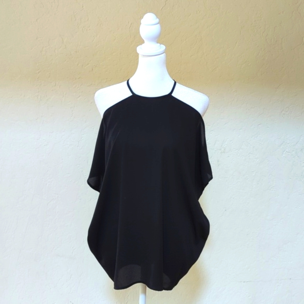 Express Black Cold Shoulder Halter Blouse Size Small